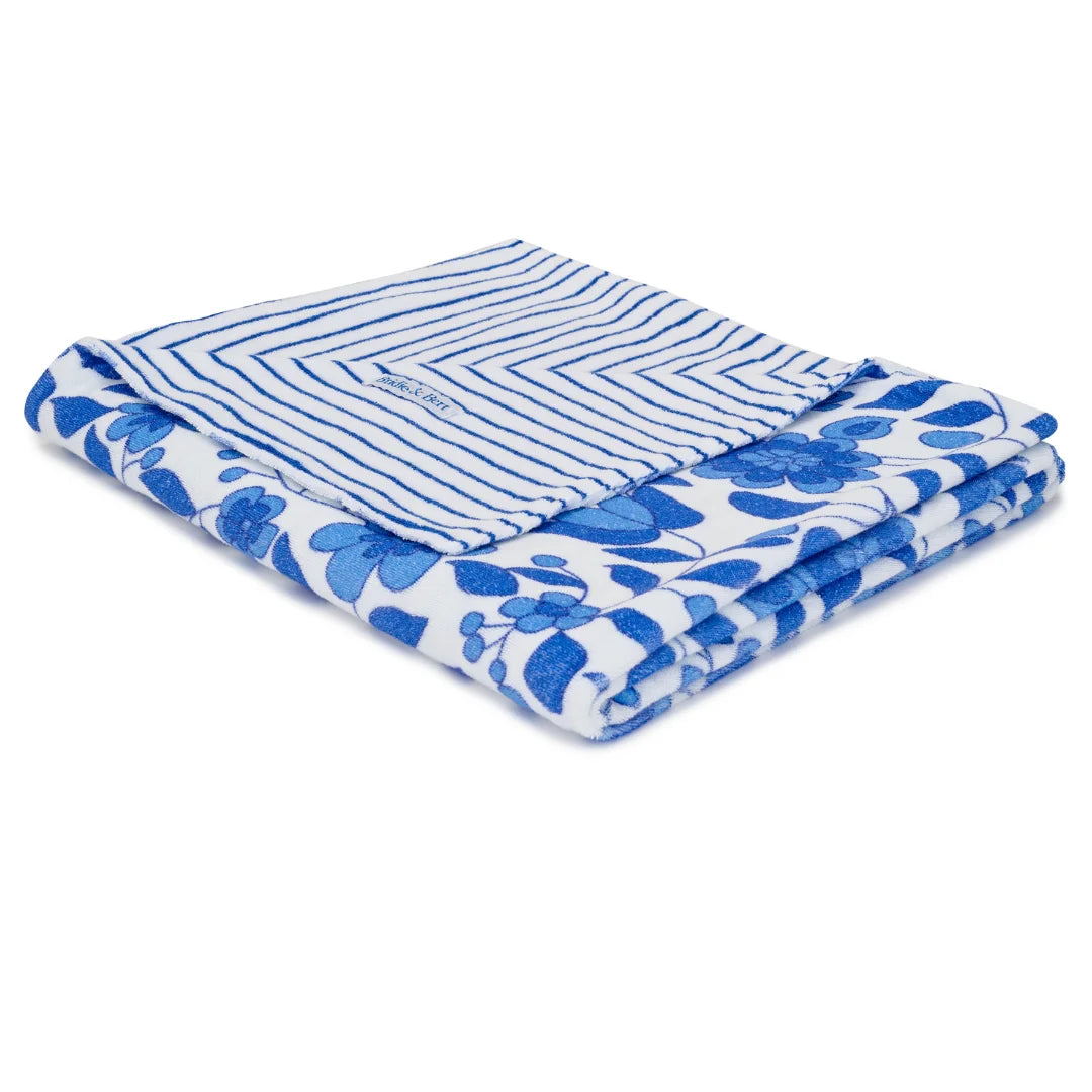 Luxury Double Sided Beach Towel - Marine Floral | Marine Stripe