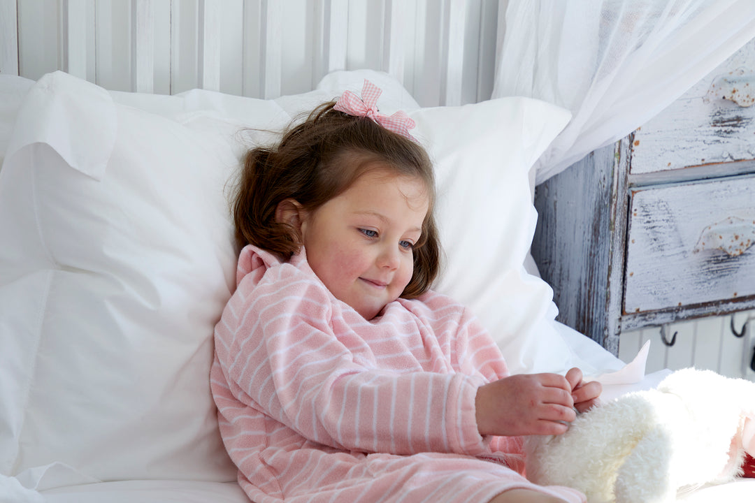 Childrens Striped Towelling Hooded Beach Robe | Rose & White