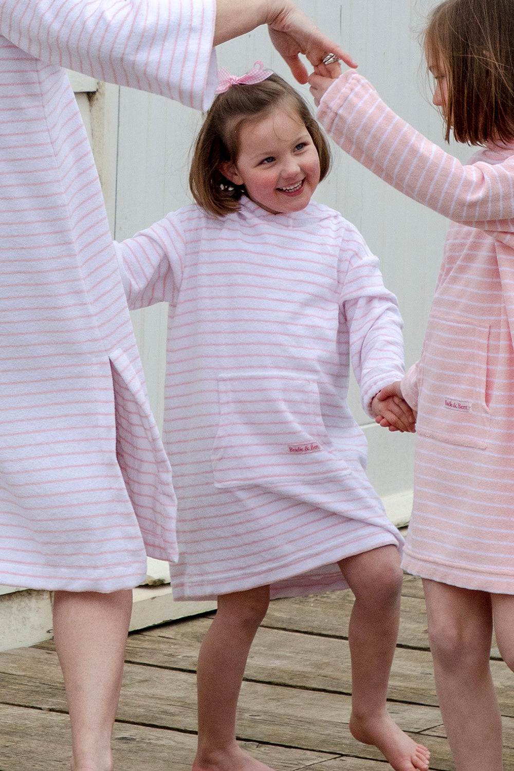 Childrens Striped Towelling Hooded Beach Robe | White & Rose