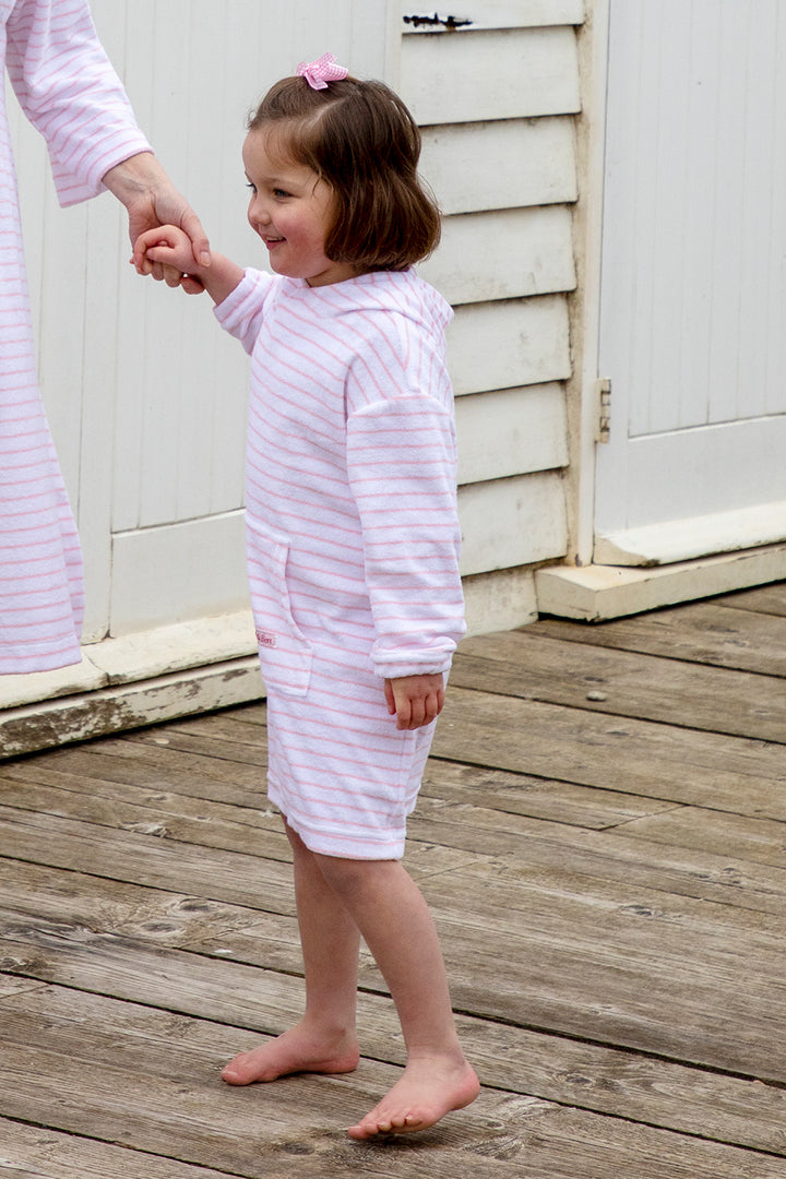 Childrens Striped Towelling Hooded Beach Robe | White & Rose
