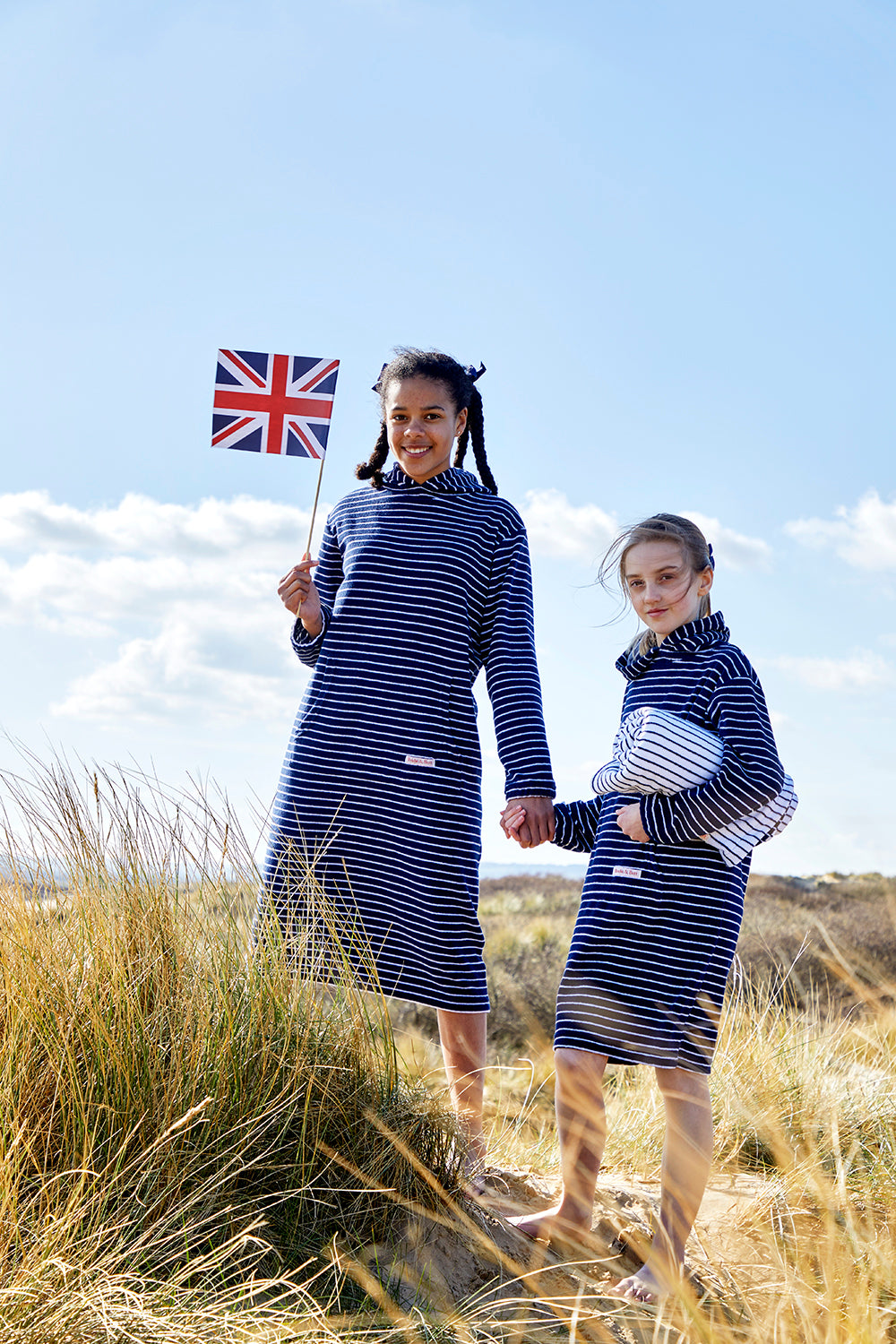 Childrens Striped Towelling Hooded Beach Robe | Navy & White