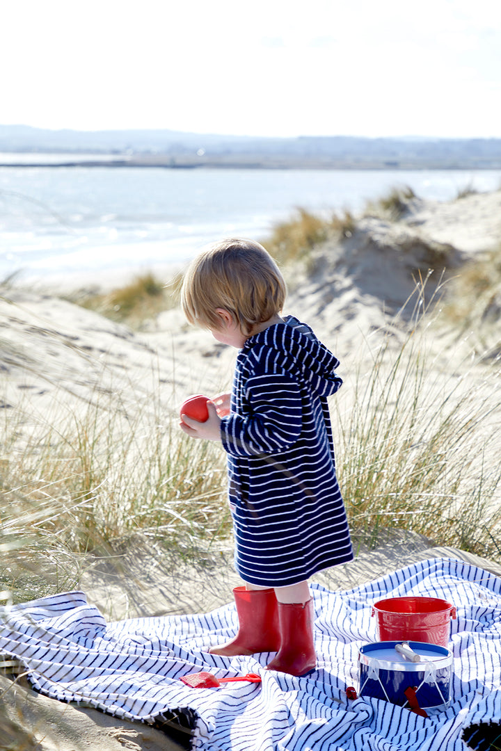 Childrens Striped Towelling Hooded Beach Robe | Navy & White
