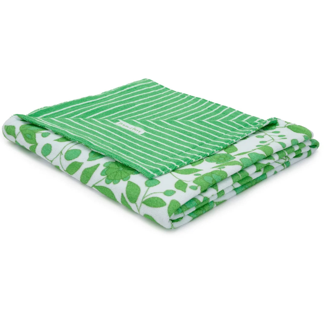 Luxury Double Sided Beach Towel - Apple Floral | Apple Stripe