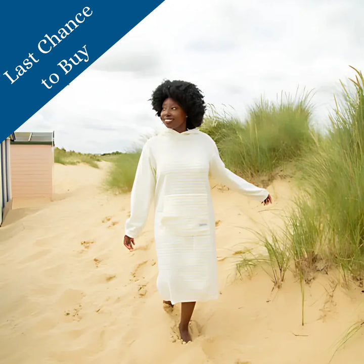 Jamie Striped Towelling Hooded Robe | White & Lemon