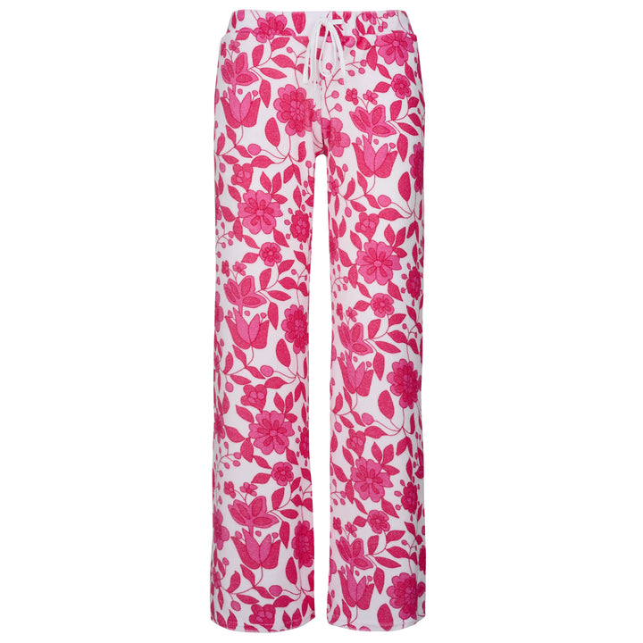 Womens Floral Towelling Wide Leg Jogging Bottoms | Fuchsia