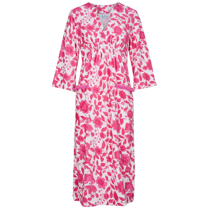 Victoria Floral Towelling Beach Dress / Cover Up | Fuchsia Floral, Fuchsia Trim