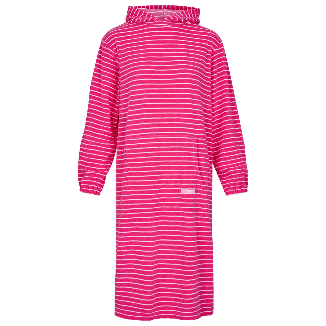 Jamie Striped Towelling Hooded Robe | Fuchsia & White