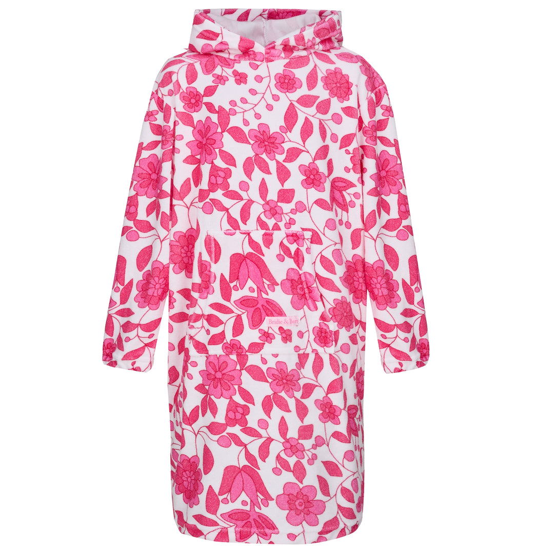 Childrens Floral Towelling Hooded Beach Robe | Fuchsia