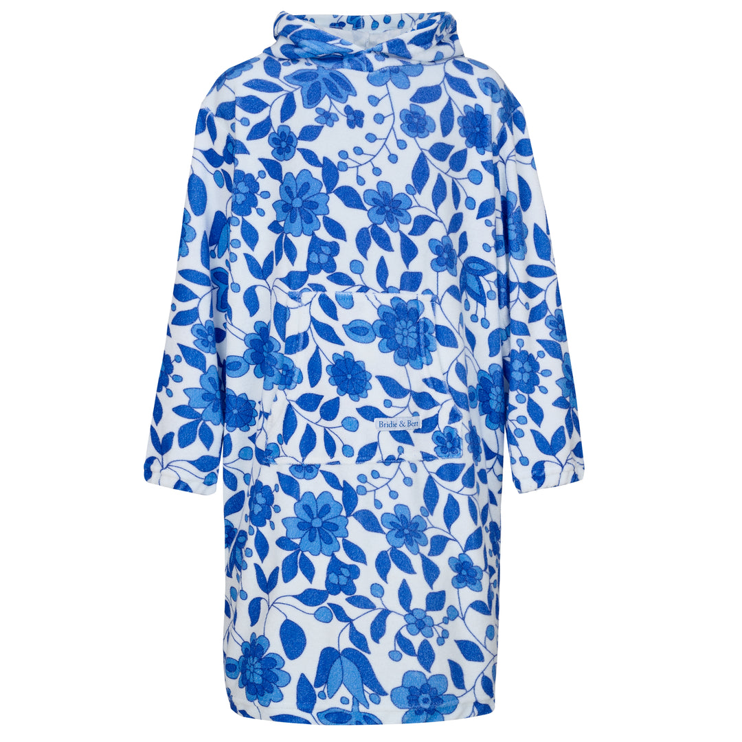 Childrens Floral Towelling Hooded Beach Robe | Marine