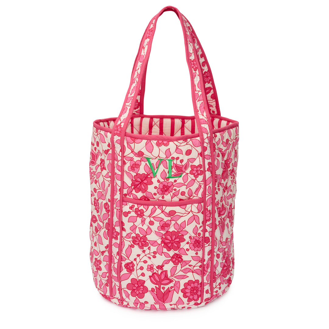 Jumbo Quilted Floral Storage Bag | Fuchsia