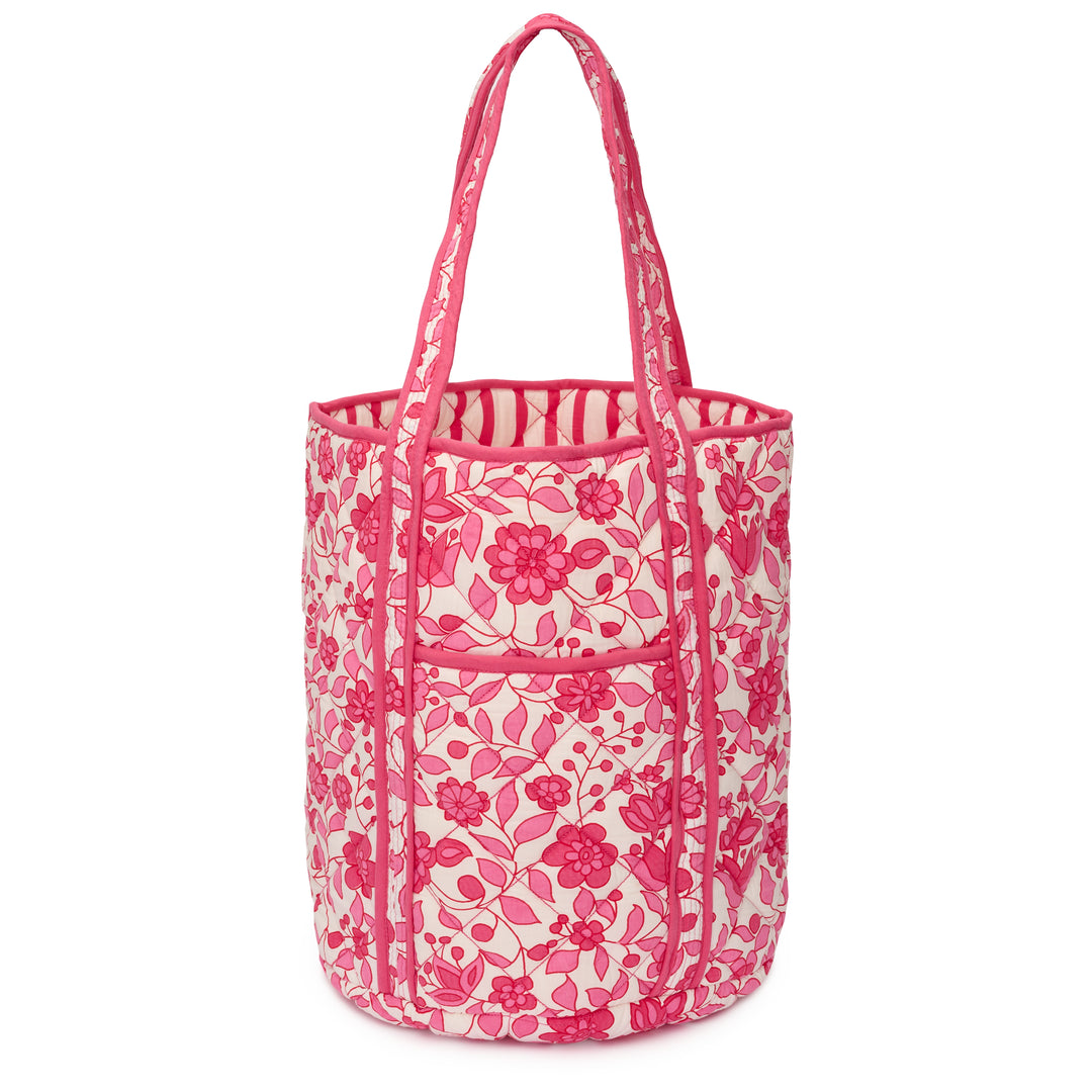 Jumbo Quilted Floral Storage Bag | Fuchsia