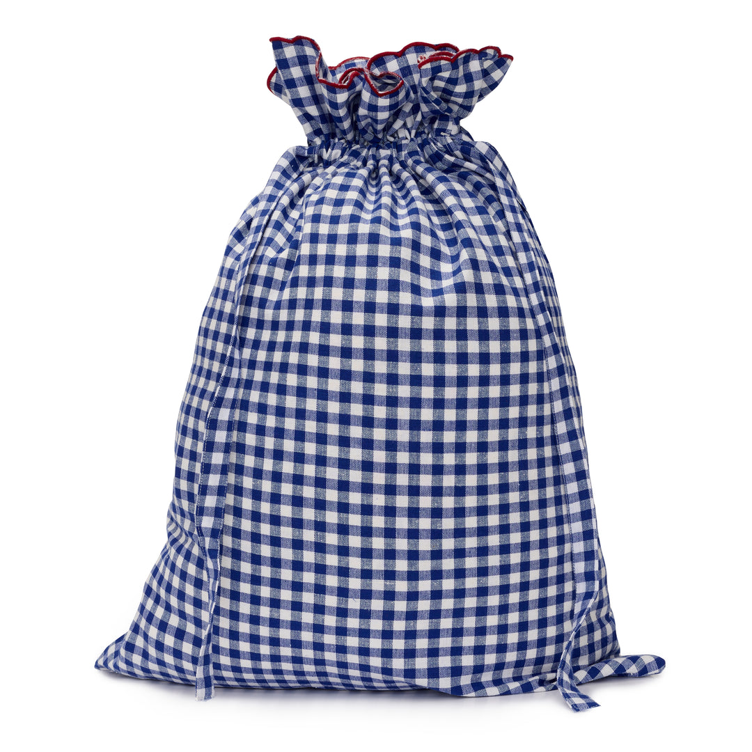 Gingham Drawstring Laundry Bag | Blue