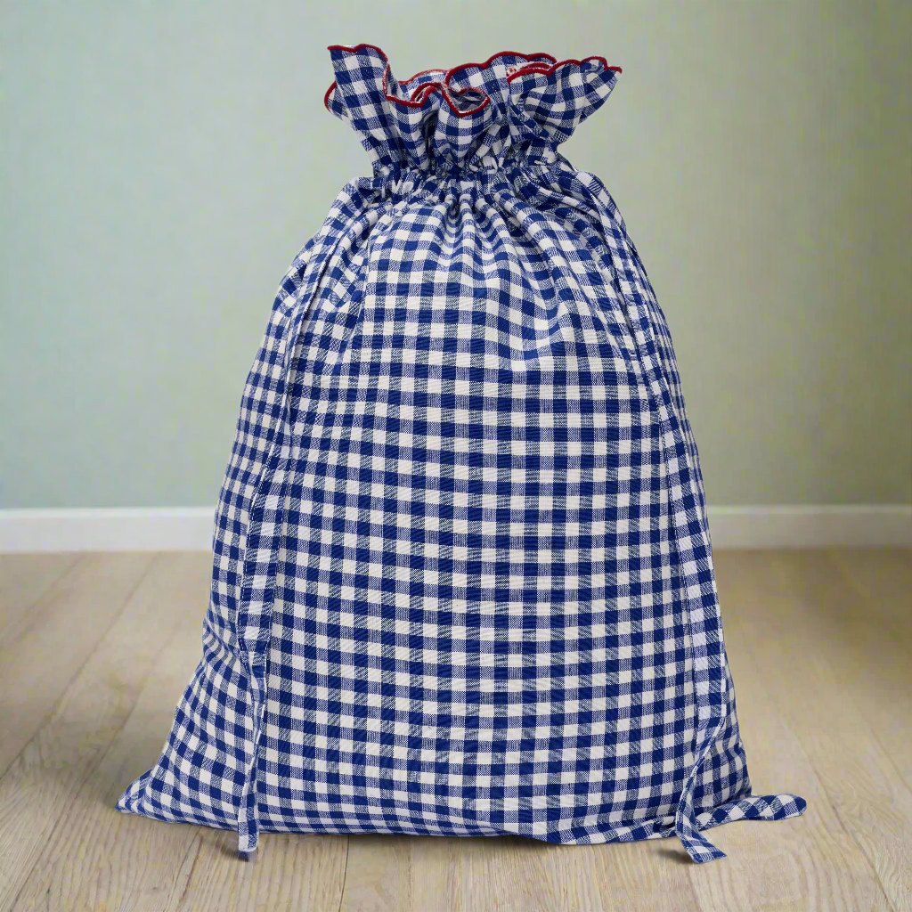 Gingham Drawstring Laundry Bag | Blue