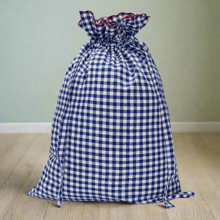 Gingham Drawstring Laundry Bag | Blue