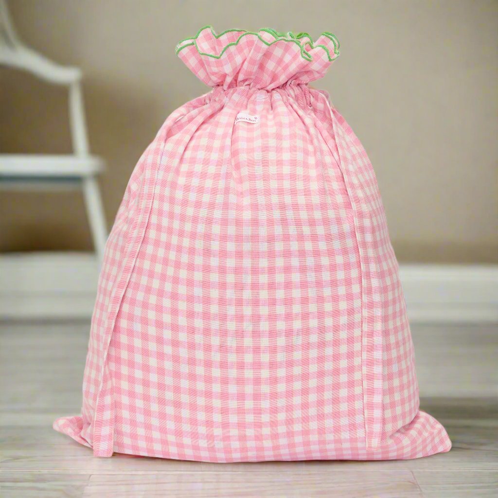 Lined  Gingham Drawstring Bag | Rose