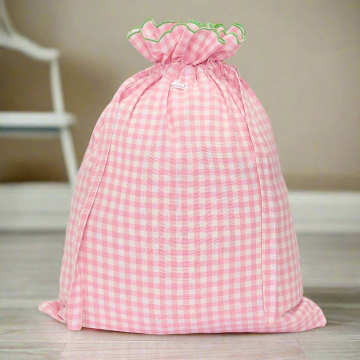 Lined  Gingham Drawstring Bag | Rose