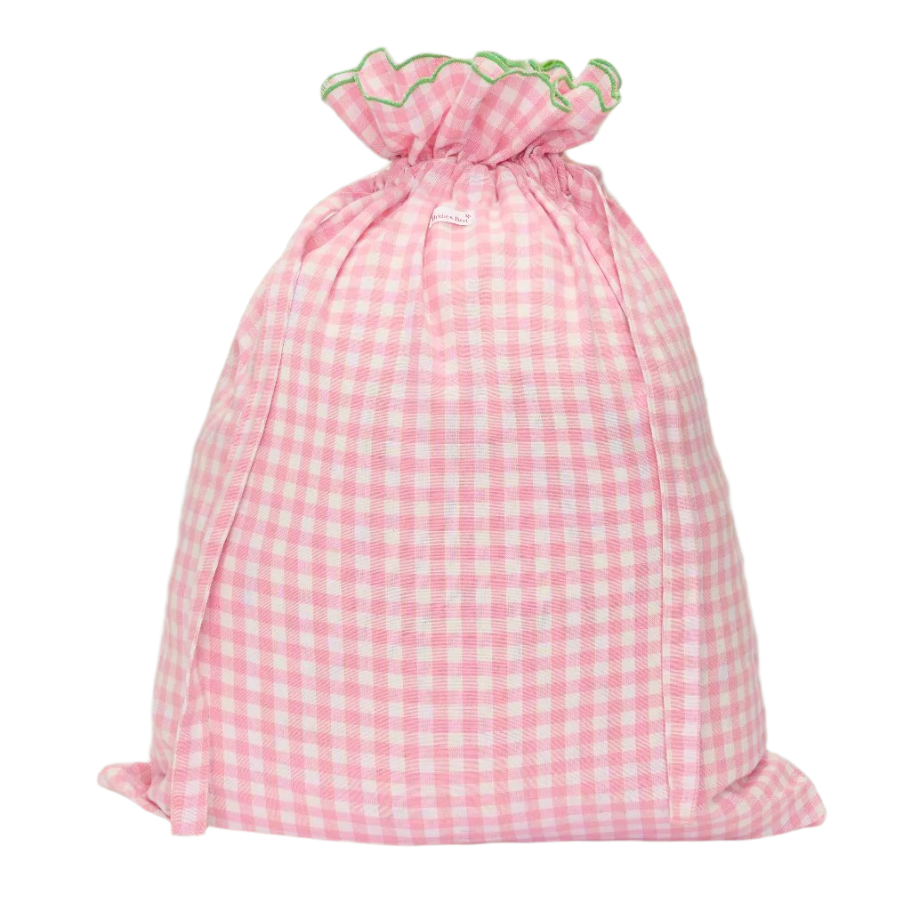Lined  Gingham Drawstring Bag | Rose