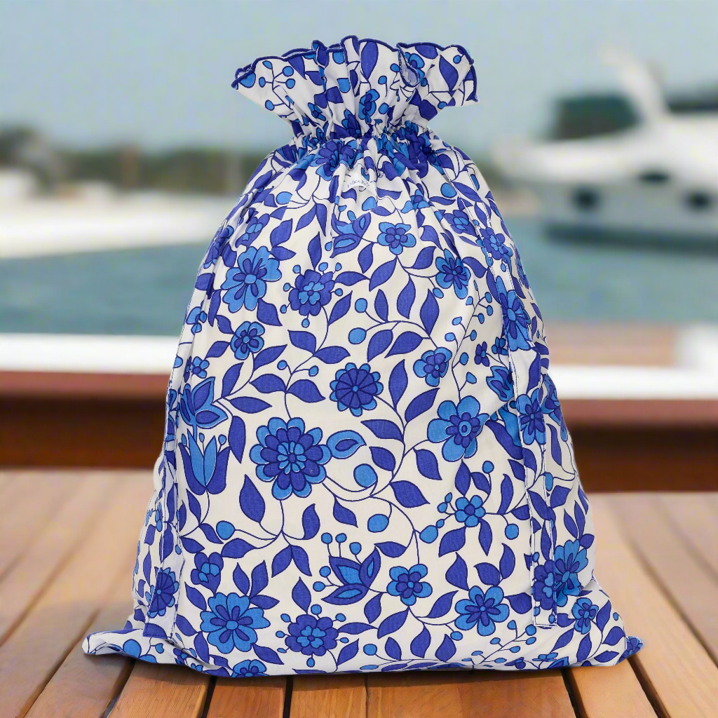 Lined Floral Drawstring Bag | Marine