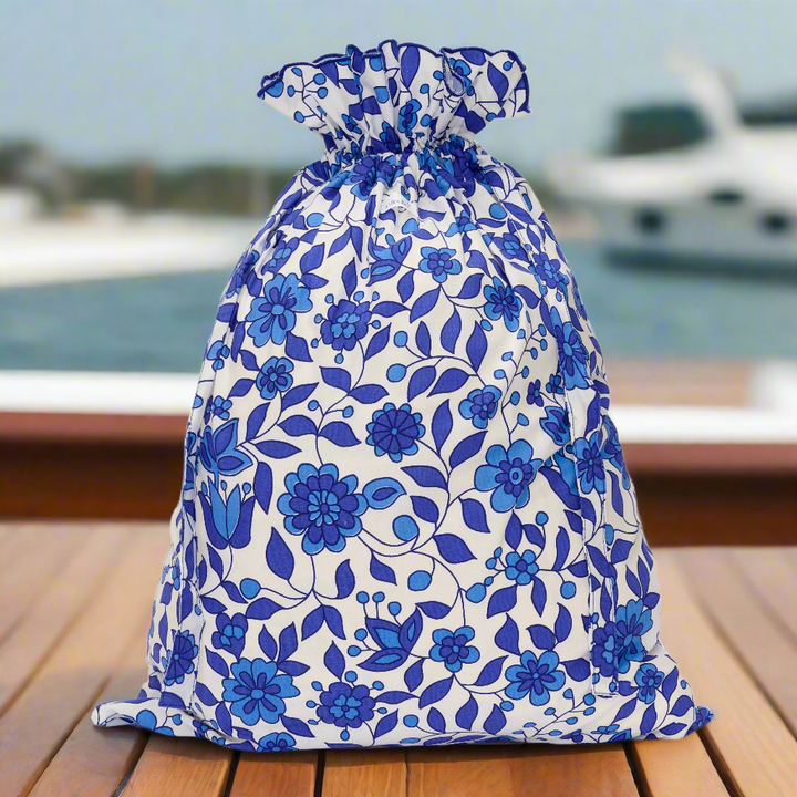 Lined Floral Drawstring Bag | Marine