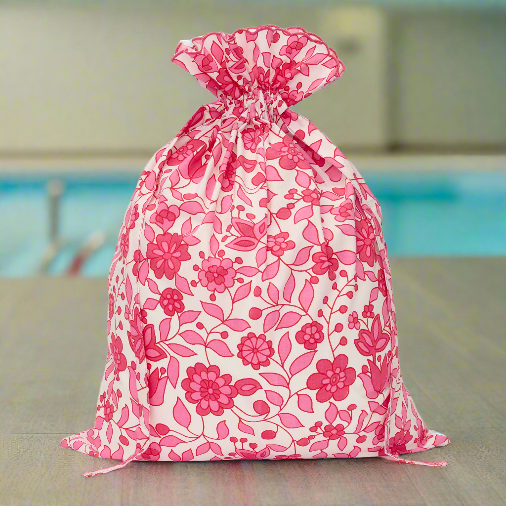 Lined Floral Drawstring Bag | Fuchsia