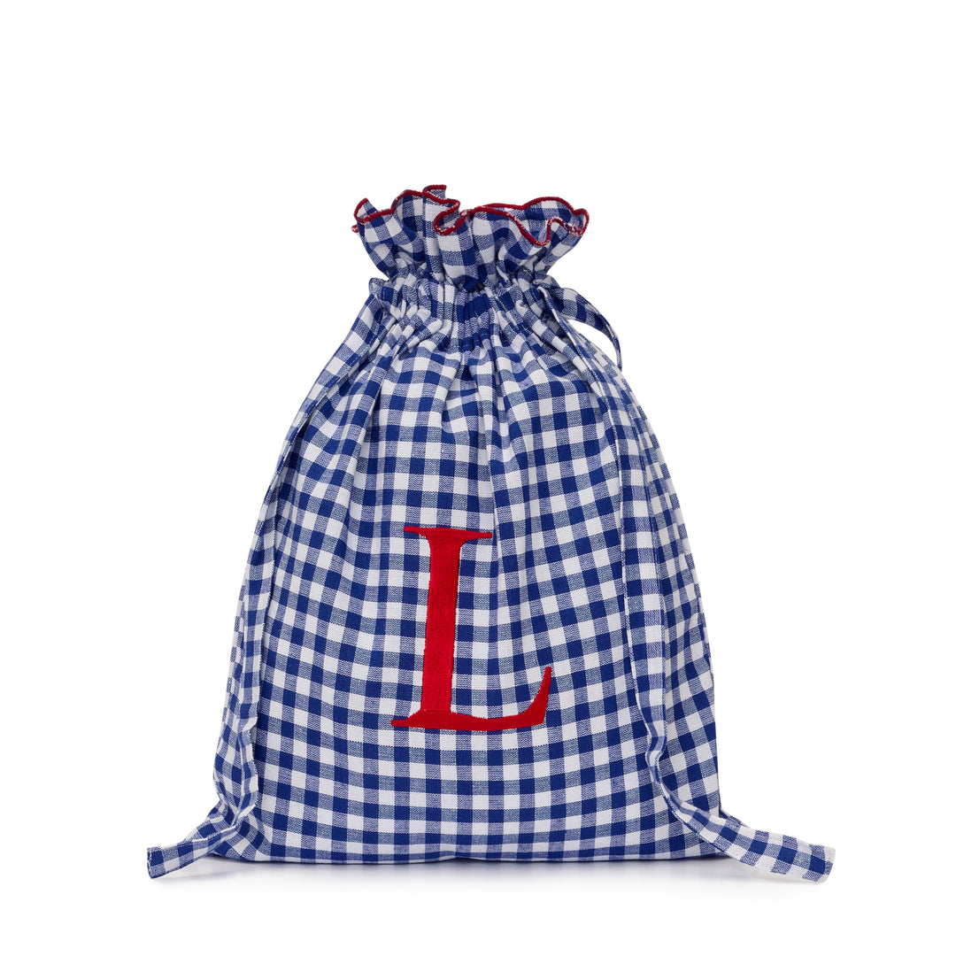 Lined Gingham Drawstring Bag | Blue