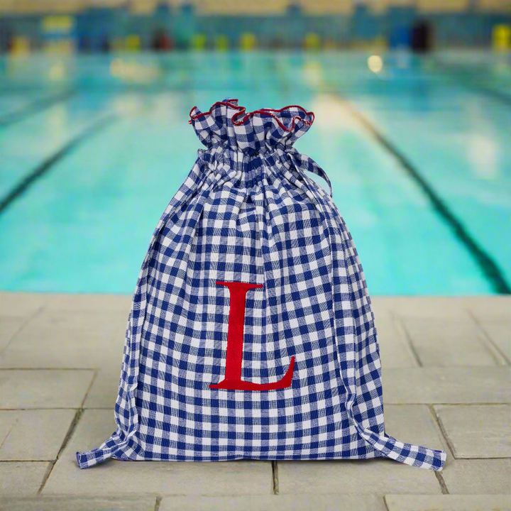 Lined Gingham Drawstring Bag | Blue