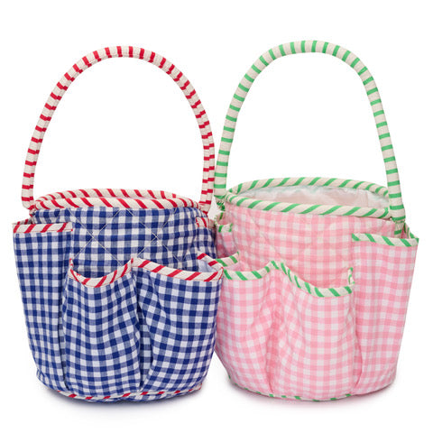 Gingham Mini Beach Bag with Pockets | Blue