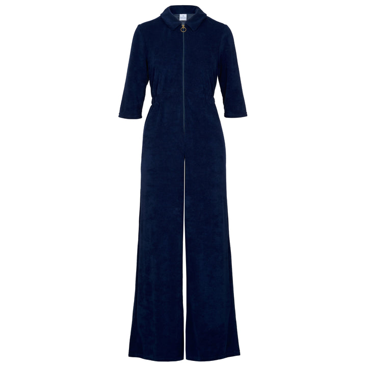 'Honor' Wide Leg Jumpsuit - Navy Stretch Towelling