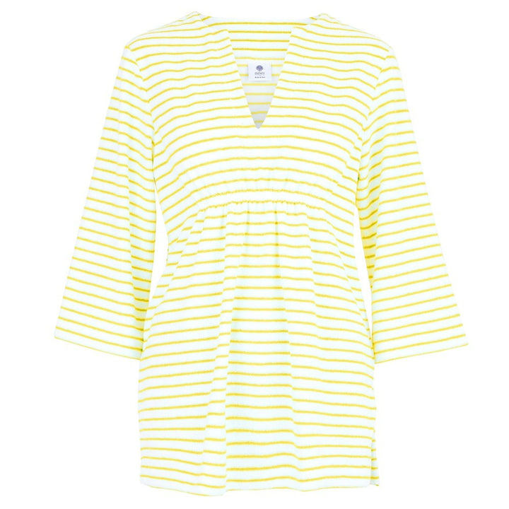 Bridie Striped Towelling Beach Dress / Cover Up | White & Lemon