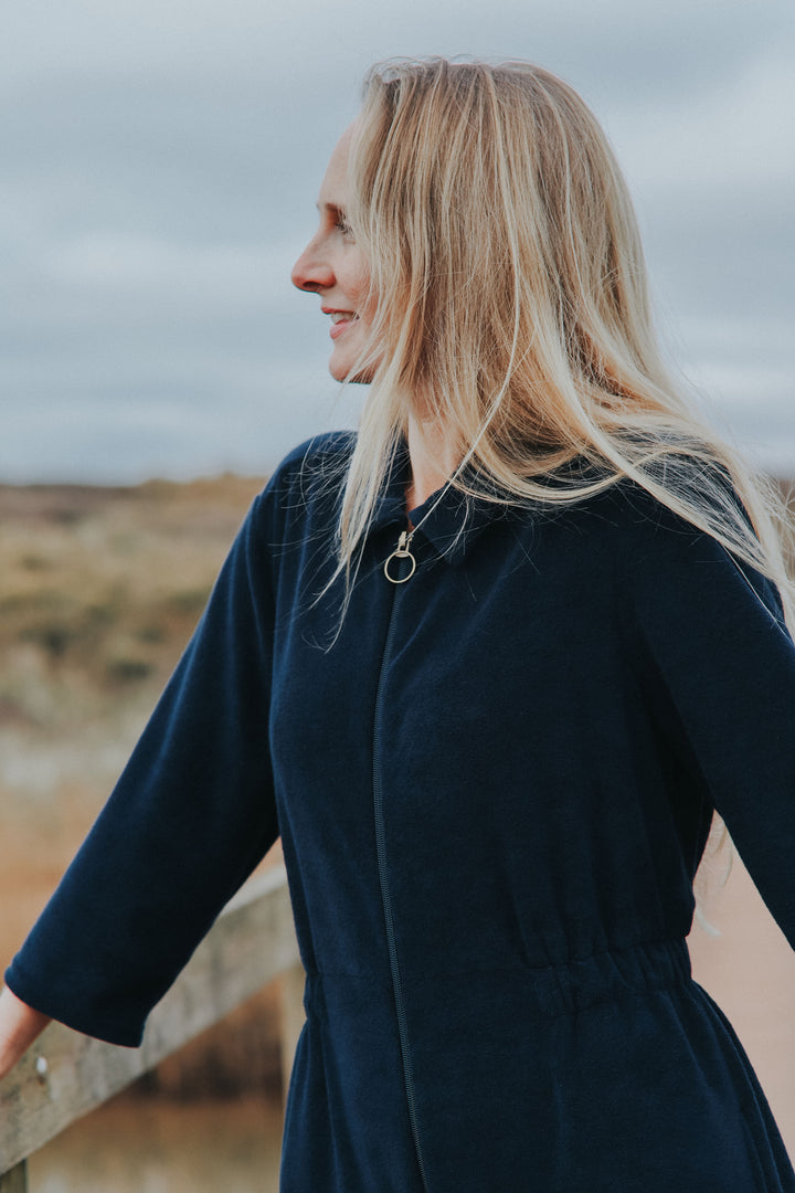 'Honor' Wide Leg Jumpsuit - Navy Stretch Towelling