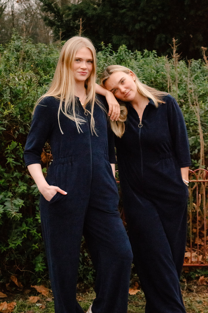 'Honor' Wide Leg Jumpsuit - Navy Stretch Towelling