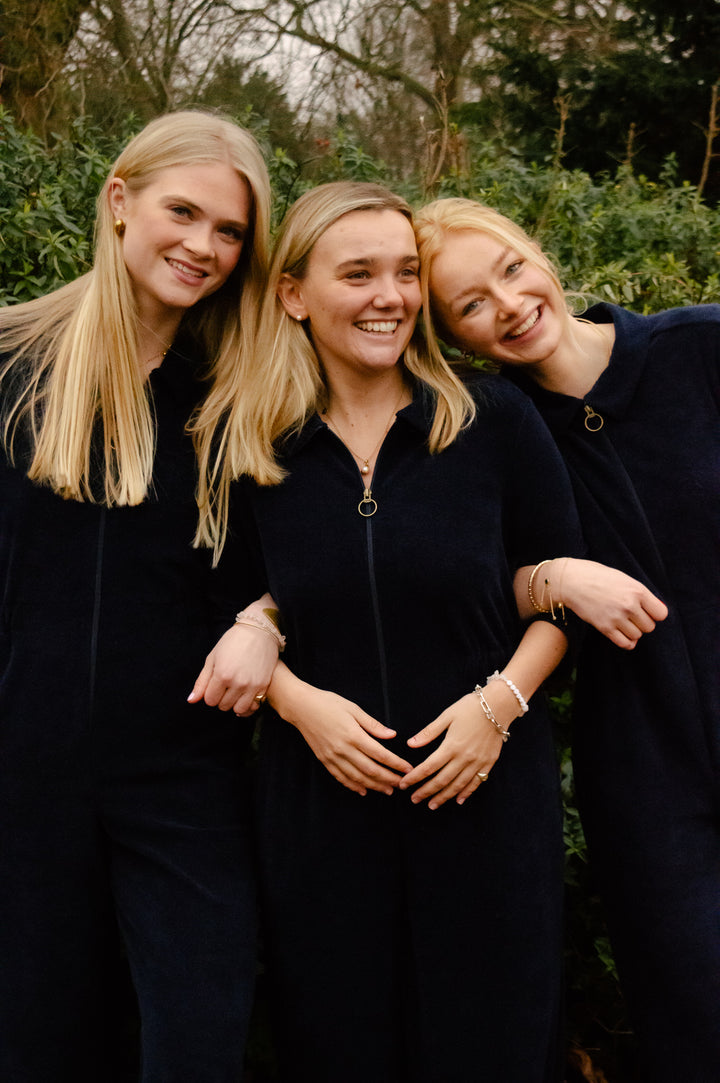 'Honor' Wide Leg Jumpsuit - Navy Stretch Towelling