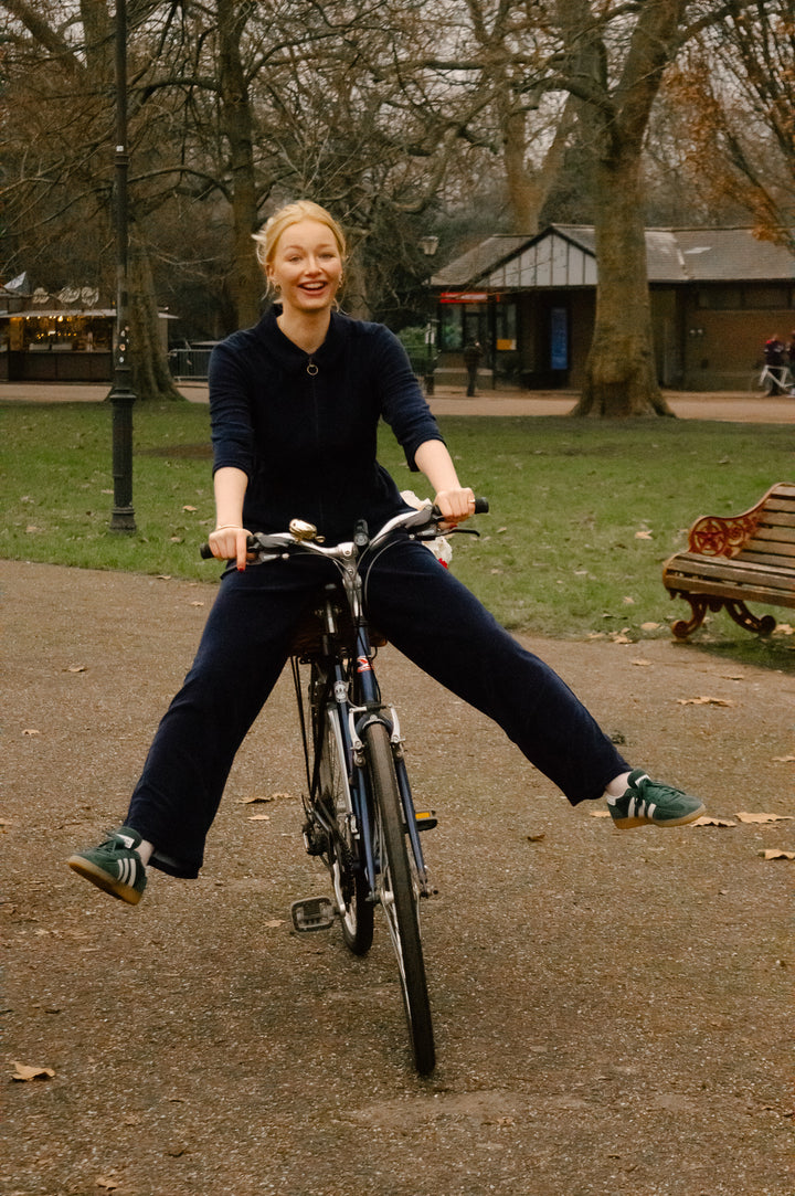 'Honor' Wide Leg Jumpsuit - Navy Stretch Towelling