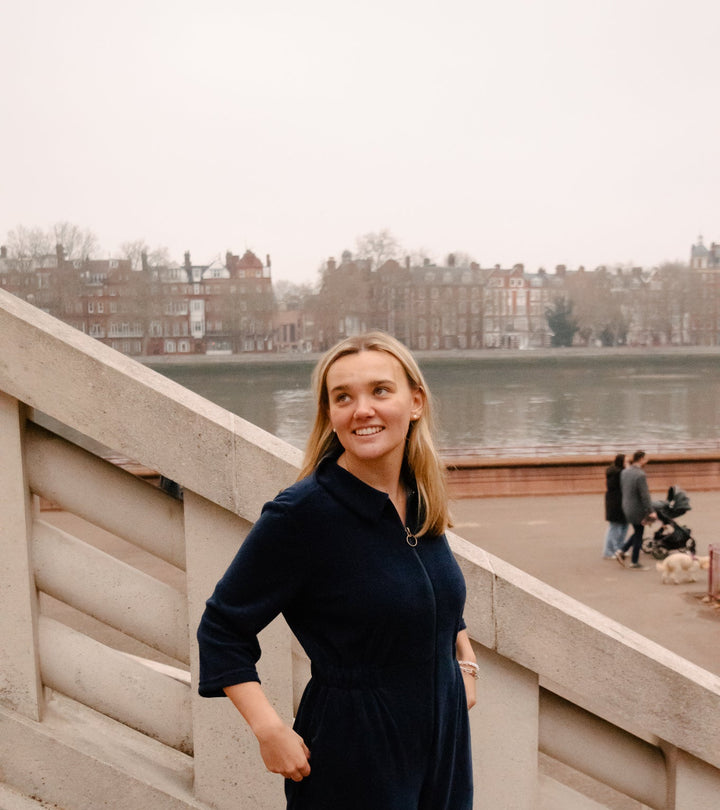 'Honor' Wide Leg Jumpsuit - Navy Stretch Towelling