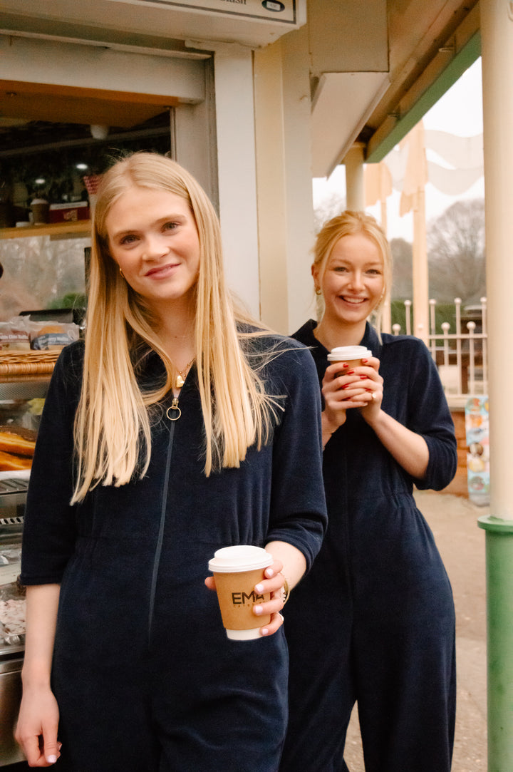 'Honor' Wide Leg Jumpsuit - Navy Stretch Towelling