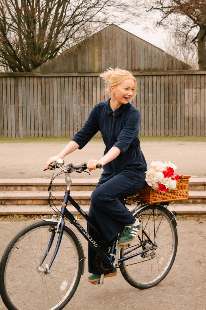 'Honor' Wide Leg Jumpsuit - Navy Stretch Towelling