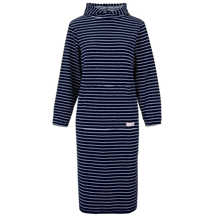 Jamie Striped Towelling Hooded Robe | Navy & White