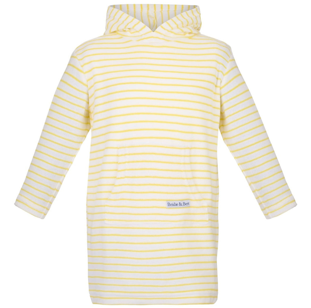 Childrens Striped Towelling Hooded Beach Robe | White & Lemon
