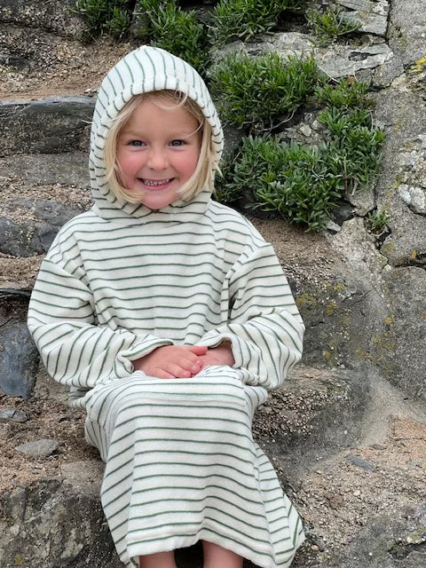 Childrens Striped Towelling Hooded Beach Robe | Ivory & Thyme