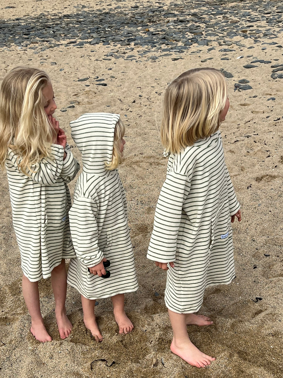 Childrens Striped Towelling Hooded Beach Robe | Ivory & Thyme