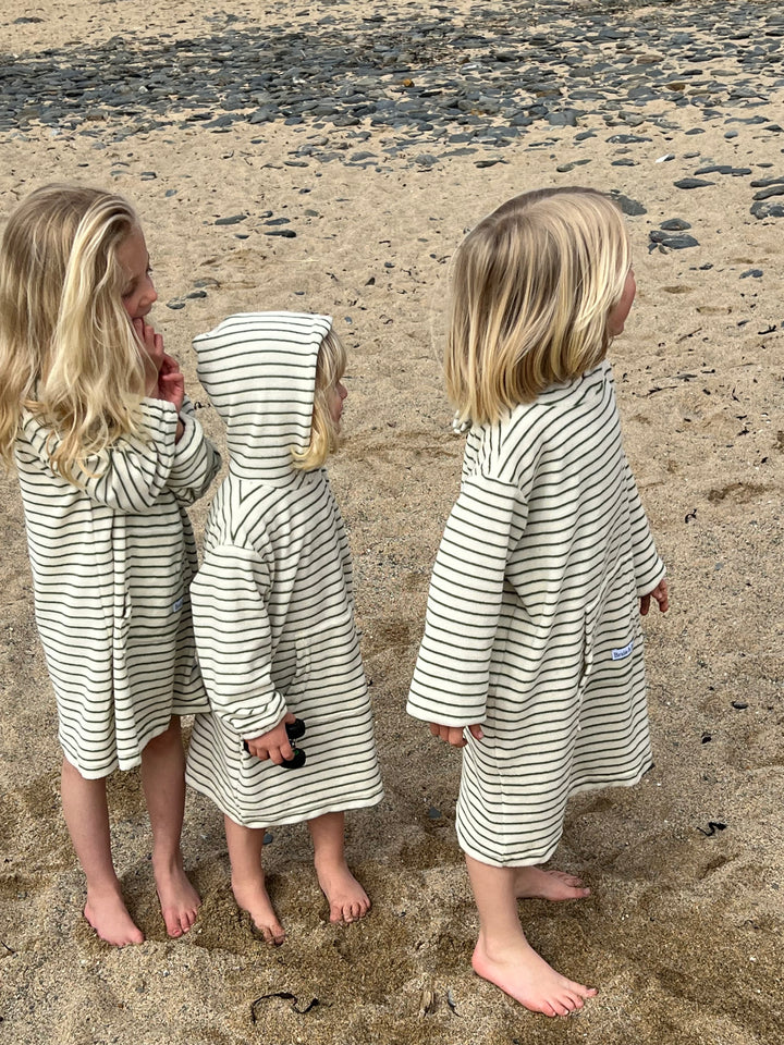 Childrens Striped Towelling Hooded Beach Robe | Ivory & Thyme