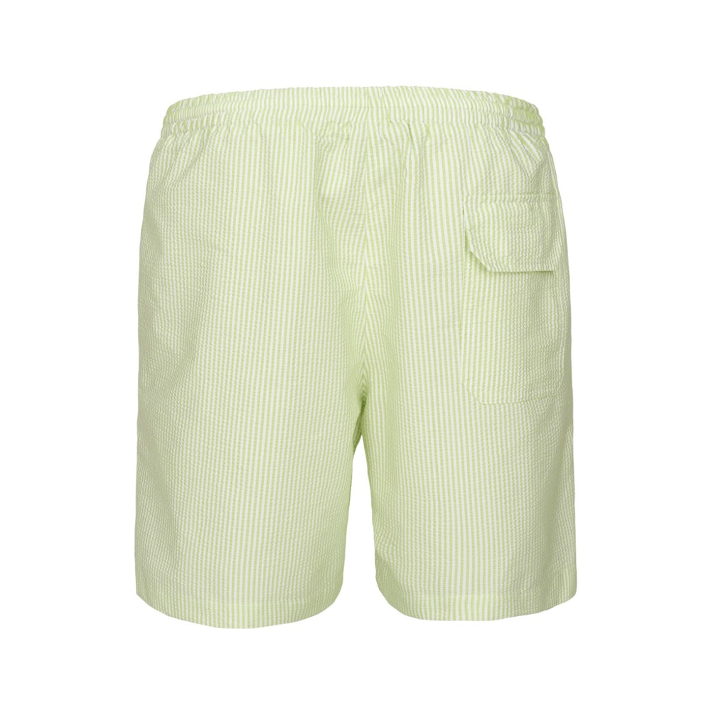 back of Mens Seersucker Swimming Trunks | Pale Green showing back pocket
