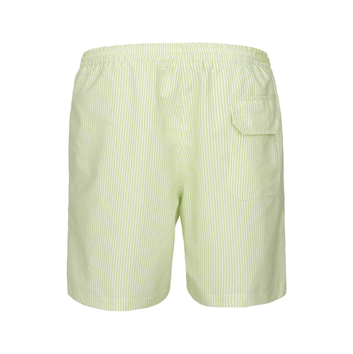back of Mens Seersucker Swimming Trunks | Pale Green showing back pocket