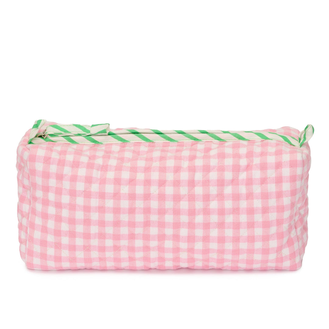 Quilted Gingham Wash Bag With Internal Pockets | Rose
