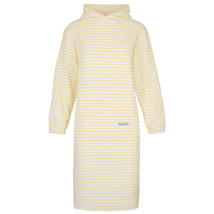 Jamie Striped Towelling Hooded Robe | White & Lemon