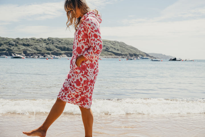 Jamie Floral Towelling Hooded Robe | Fuchsia