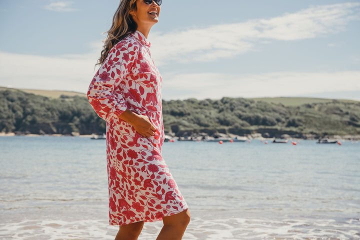 Jamie Floral Towelling Hooded Robe | Fuchsia