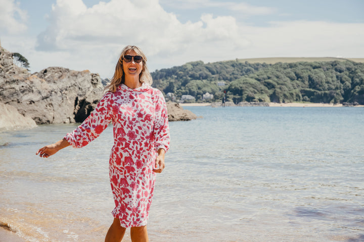 Jamie Floral Towelling Hooded Robe | Fuchsia