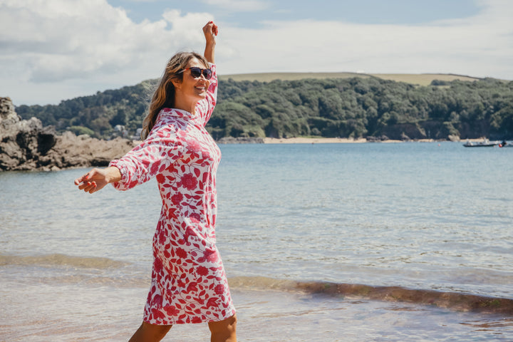Jamie Floral Towelling Hooded Robe | Fuchsia