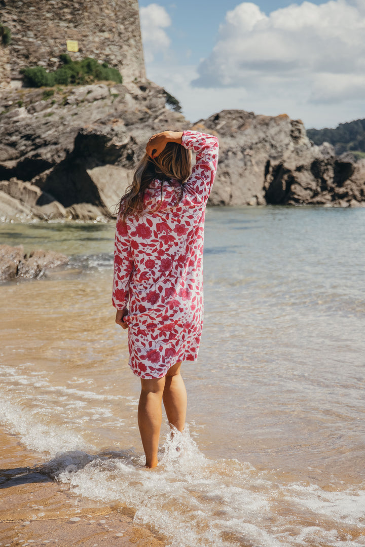 Jamie Floral Towelling Hooded Robe | Fuchsia